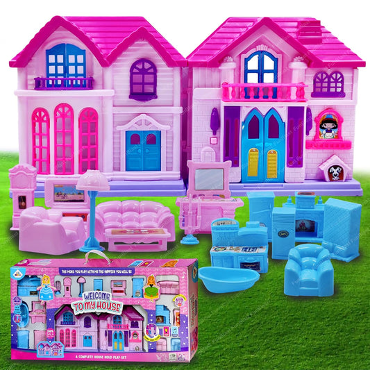 Princess House Set for Kids, Doll House Set for Girls, Doll House with Bed Room, Kitchen & Furniture Set for Kids, Princess House with Openable Door, Light & Sound Doll House