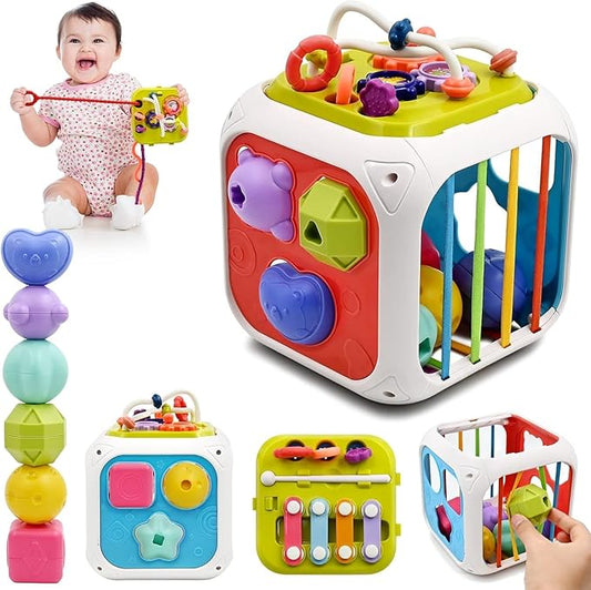 7 in 1 Baby Sensory Toy for Kids - Educational Learning Shape Sorter, Activity Stacking, Interactive Fine Motor Skill Development - Multicolor
