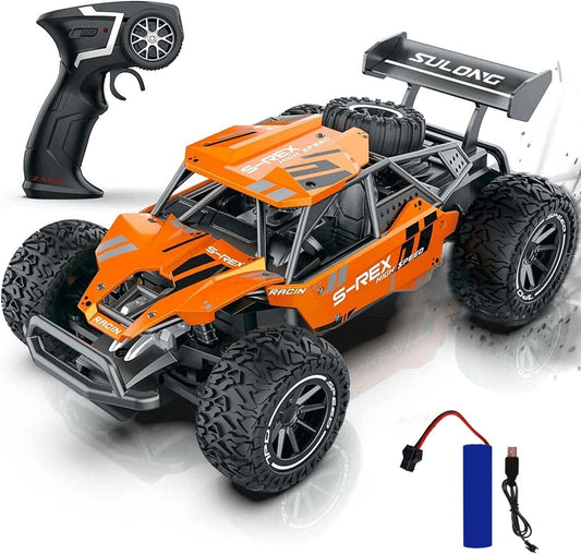 Remote Controlled Car - 2.4 GHz Offroad Monster Truck, 20 km/h 2WD Buggy Electric RC Vehicle with Two Batteries for Boys and Girls (Orange)