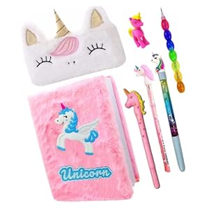 Unicorn Fur Stationery Set & Diary | Kids Gift Set with 6 Items