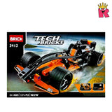 Tech Bricks 3413 Orange Building Block Racing Car 137 Pieces, Pull Back Racing Block Car