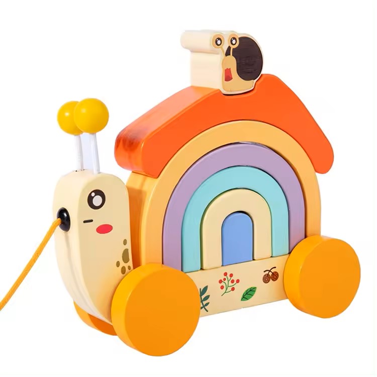 - Wooden Snail tractor, Pull along toy, Rainbow stacker, Color Blocks, Round Pull toy, toddler activity for 1+ Years kids, Child Safe Certified, Multi Colors