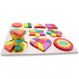 - Wooden Shapes Puzzle Learning Toy, Montessori Game Educational Toys, Intelligence Brain Teaser Puzzle Board With 10 Designer Shapes,(set of 54 pcs), 3+ Years, Multi colors.