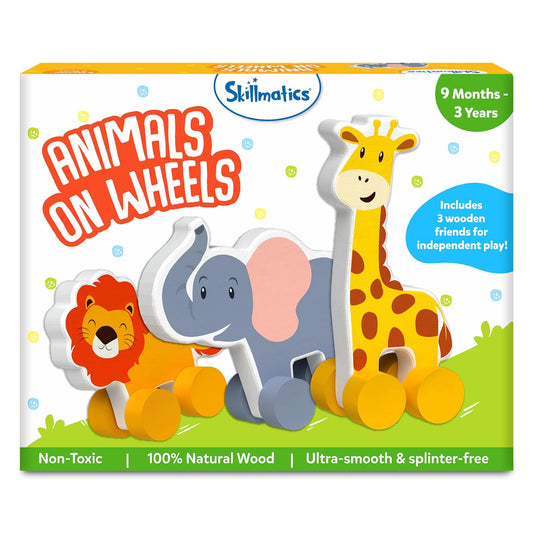 Wooden Animal Toys on Wheels, Imaginative Play for Toddlers, Educational Gifts for Infants 9 Months to 3 Years