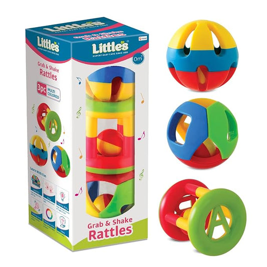Little's Grab & Shake Rattles | Educational & Developmental Toys for Kids | Rattles for Baby | Baby Toys | 3 Piece Multi-Color Toddler Activity Toys