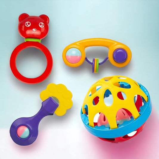 Ball Rattle and Teether Toys Set of 4 for Toddlers/Babies | New Born Baby Toys | Rattles for Baby 0-6 Months