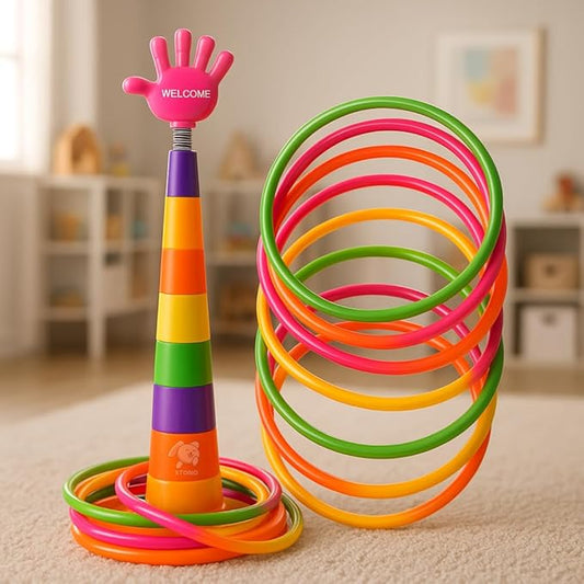 2 in 1 Ring Toss Game for Kids | Indoor Outdoor Fun Learning Activity Toy | Stacking Rings & Target Throw Game | Multicolor Plastic Toy for Baby | Birthday Gift for 1-5 Years