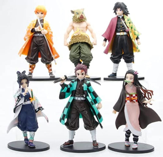 Demon Slayer 6-Pack Action Figures (16CM) - Colorful Decor for Car, Cake, Desk, and Study.