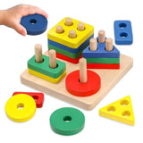 Wooden Geometric Shape Puzzle Activity for Kids, Shape Sorting, Stacking & Plugging Toy for Kids, Interactive Early Learning Montessori Toys for Boys & Girls, Multicolour, 3+ Years