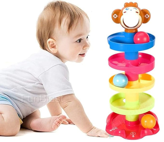 Roll Swirling Tower for Baby & Toddler Educational Toys | Stack, Drop and Go Ball Ramp Toy Set Includes 3 Spinning Activity Balls - Multicolor