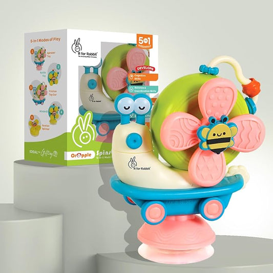 Rabbit Orapple Spinster Toy for Baby 5-in-1 Suction Spinner, Rattle, Friction Car, Windmill & Sensory Play | BPA-Free, Safe & Durable | Interactive Learning Toys for 6+ Months Kids
