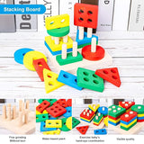 Wooden Geometric Shape Puzzle Activity for Kids, Shape Sorting, Stacking & Plugging Toy for Kids, Interactive Early Learning Montessori Toys for Boys & Girls, Multicolour, 3+ Years