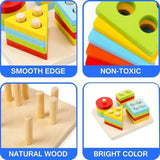 Wooden Geometric Shape Puzzle Activity for Kids, Shape Sorting, Stacking & Plugging Toy for Kids, Interactive Early Learning Montessori Toys for Boys & Girls, Multicolour, 3+ Years