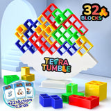 16 Pcs Tetra Tower Stacking Blocks Game for Kids & Adults - Balancing Building Toys for Parties & Travel, Multi-Colored