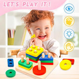 Wooden Geometric Shape Puzzle Activity for Kids, Shape Sorting, Stacking & Plugging Toy for Kids, Interactive Early Learning Montessori Toys for Boys & Girls, Multicolour, 3+ Years