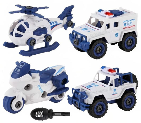 Police Car Toy Set - Includes Sport Bike, Jeep, Van, Helicopter