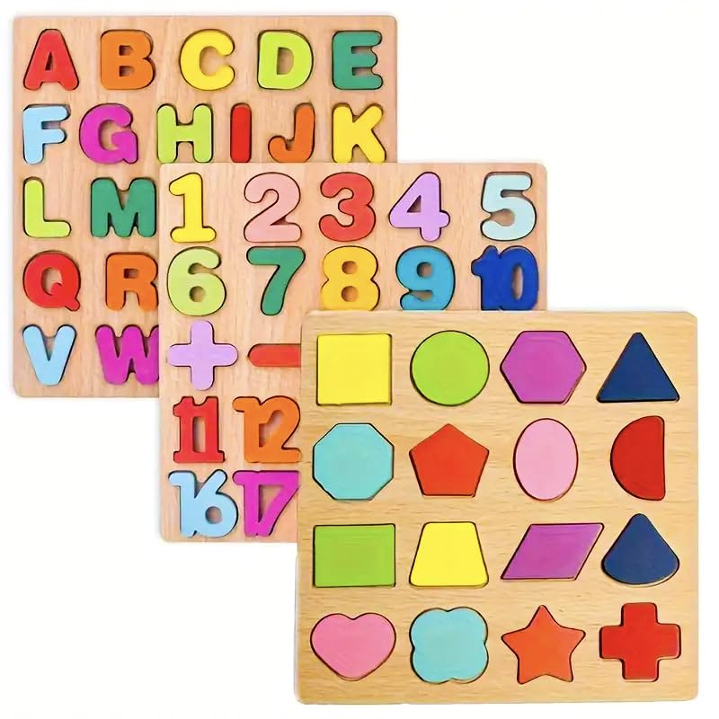 Shapes Puzzles, Numbers Puzzle, Alphabets Puzzle Set for Toddlers