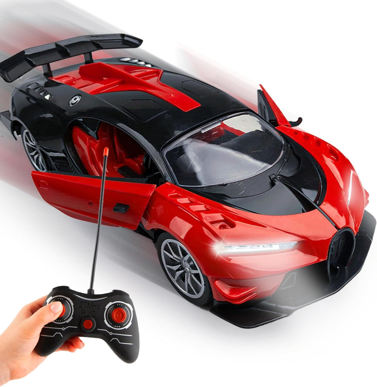 Remote Control High Speed Drift Red Bugatti Car - Rechargeable RC Electric Sport Race Toy Car Realistic Lambo Model Vehicle with Led Lights - Birthday Gift for Kids, Girls, Boys