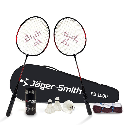 Badminton Combo Set: Steel Shaft Racquet, 3 Shuttles, Nylon Net, Full Cover (Made in India).