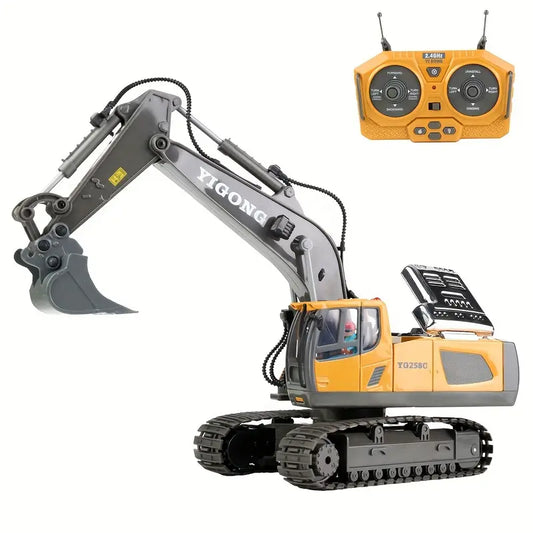 Remote Control Excavator Toy, 2.4Ghz RC Construction Vehicle with Metal Shovel, Lights, Sounds, 36V USB Rechargeable Battery, 2.4G/3G/4G/5G Wireless, Perfect for Birthday & Christmas Gifts, Yellow Plastic, Crank Operation