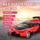 Remote Control High Speed Drift Red Bugatti Car - Rechargeable RC Electric Sport Race Toy Car Realistic Lambo Model Vehicle with Led Lights - Birthday Gift for Kids, Girls, Boys