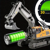 Remote Control Excavator Toy, 2.4Ghz RC Construction Vehicle with Metal Shovel, Lights, Sounds, 36V USB Rechargeable Battery, 2.4G/3G/4G/5G Wireless, Perfect for Birthday & Christmas Gifts, Yellow Plastic, Crank Operation