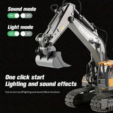 Remote Control Excavator Toy, 2.4Ghz RC Construction Vehicle with Metal Shovel, Lights, Sounds, 36V USB Rechargeable Battery, 2.4G/3G/4G/5G Wireless, Perfect for Birthday & Christmas Gifts, Yellow Plastic, Crank Operation