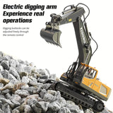 Remote Control Excavator Toy, 2.4Ghz RC Construction Vehicle with Metal Shovel, Lights, Sounds, 36V USB Rechargeable Battery, 2.4G/3G/4G/5G Wireless, Perfect for Birthday & Christmas Gifts, Yellow Plastic, Crank Operation