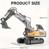 Remote Control Excavator Toy, 2.4Ghz RC Construction Vehicle with Metal Shovel, Lights, Sounds, 36V USB Rechargeable Battery, 2.4G/3G/4G/5G Wireless, Perfect for Birthday & Christmas Gifts, Yellow Plastic, Crank Operation