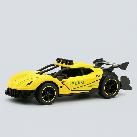 1:16 R/C Spray Runner Car – Yellow/White | Rechargeable Drift Vehicle | Ages 6+