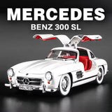 1/24 Vintage Mercedes-Benz 300SL Diecast Model Cars with Sound & Light – Alloy Pull Back Toys - White