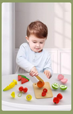- Wooden Pretend Cutting Fruit Set with Wood Knife & Storage Basket Montessori Early Education Play Food Games Kitchen Accessories Set Toys for 3+ Years old Girls & Boys, Child Safe Certified, Multi colors