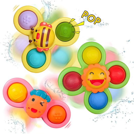 Bath Toys 3 PCS Suction Cup Spinners for Babies and Toddlers | Sticks to Surfaces, Ideal for Gifts