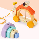 - Wooden Snail tractor, Pull along toy, Rainbow stacker, Color Blocks, Round Pull toy, toddler activity for 1+ Years kids, Child Safe Certified, Multi Colors